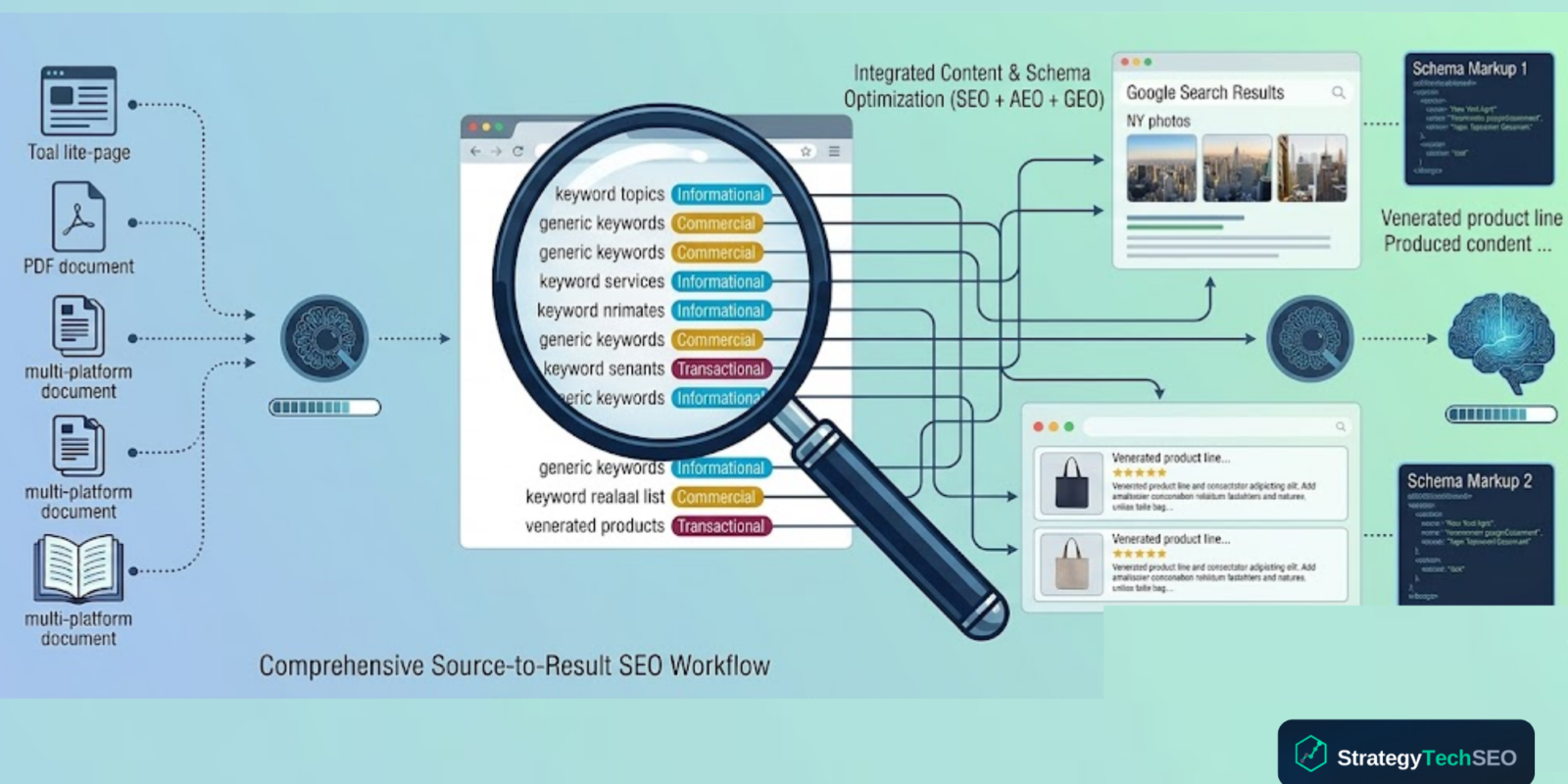Illustration showing how to do keyword research with intent classification labels and platform mapping for 2026 SEO strategy